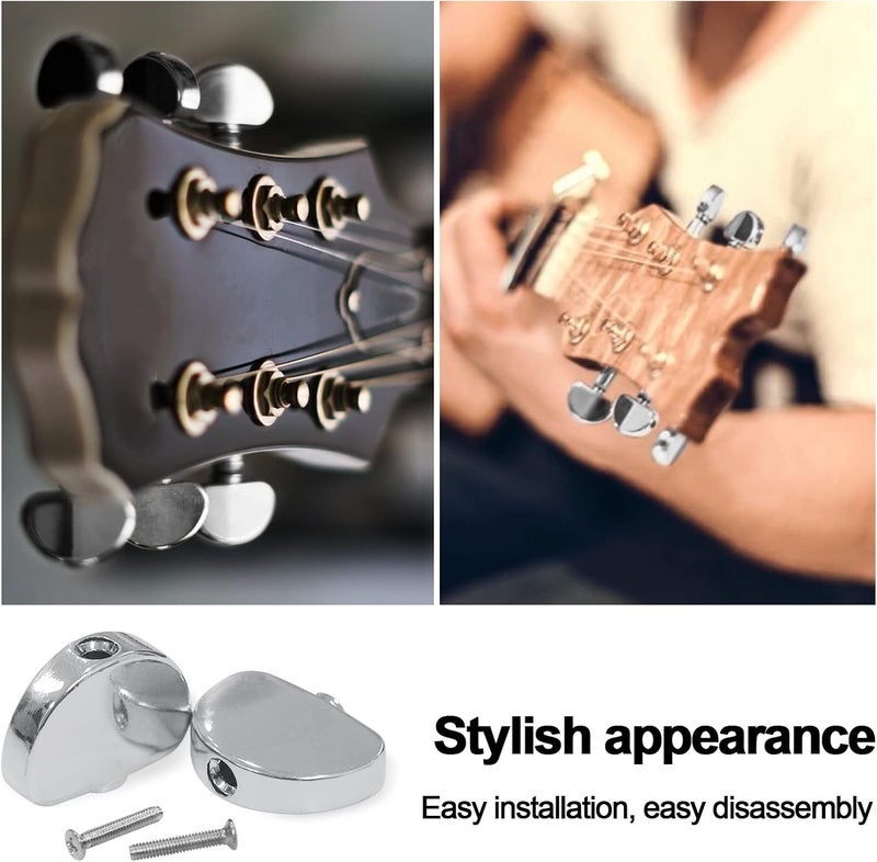 MAXCHEER 6PCS Metal Big Square Shape Guitar Tuning Peg Tuners Machine Head Replacemen Buttons knob Handle Tip (Chrome Semicircle) - Image 4